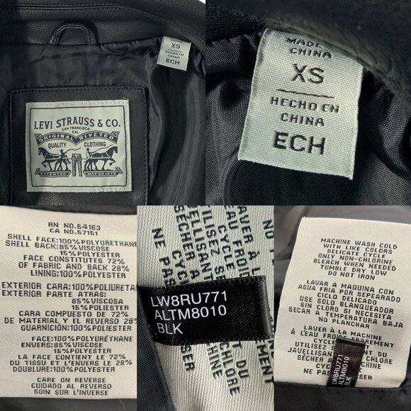 Levi’s Faux Vegan Leather Studded Moto Jacket XS Black Zip Front Biker Zip Cuffs - Picture 4 of 14